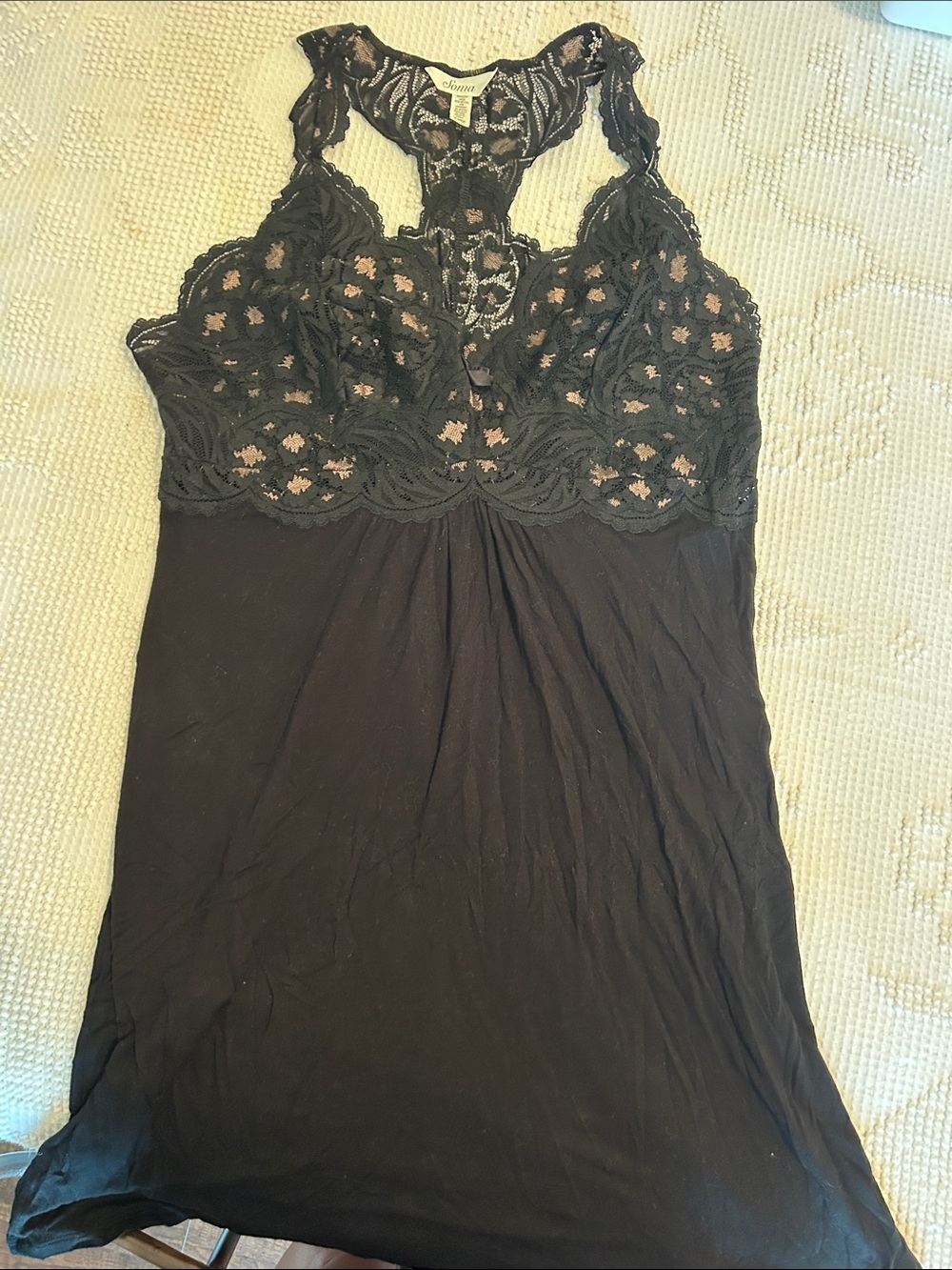 Soma Black Lace Racerback Chemise with Nude Lining
